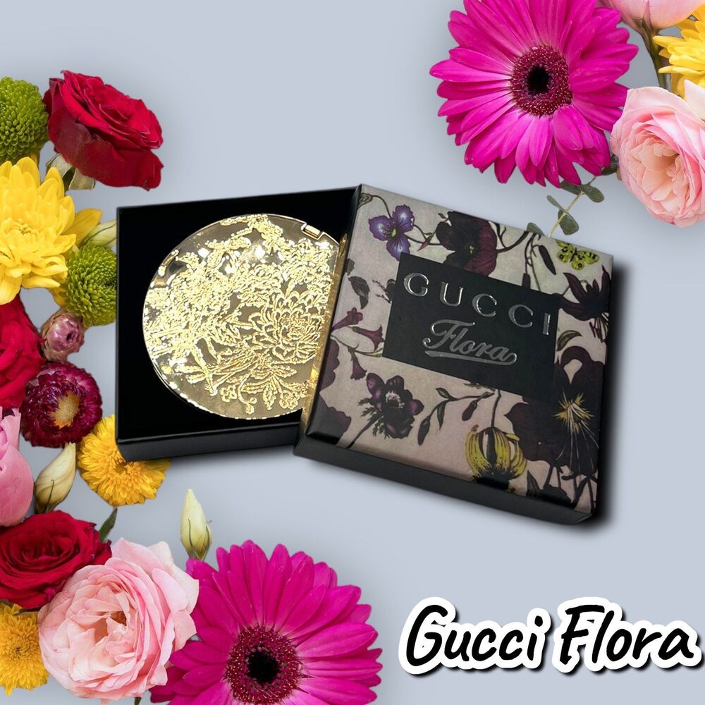 Gucci Flora Double-Sided Gold Compact Mirror – Multicolor Floral Box – Preowned